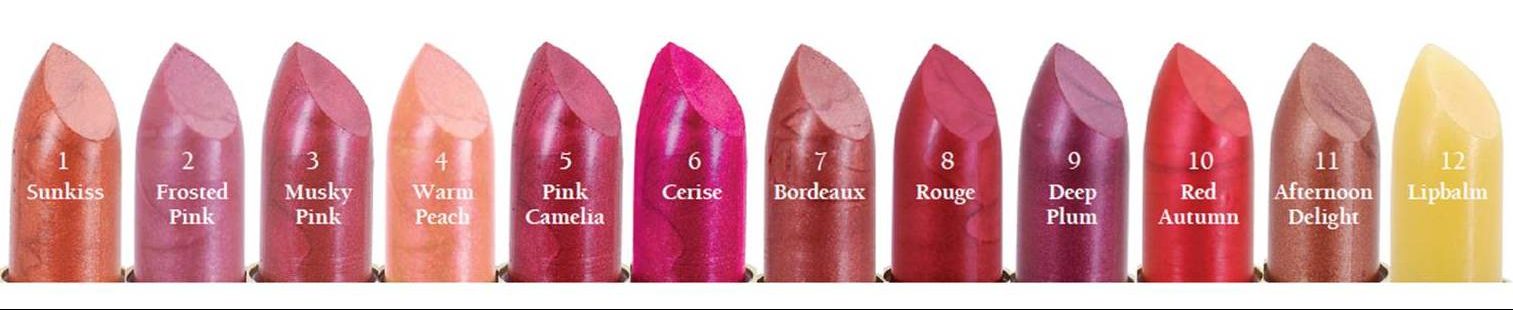 Organic Lipstick Colour Chart by Organic Rosehip Skincare